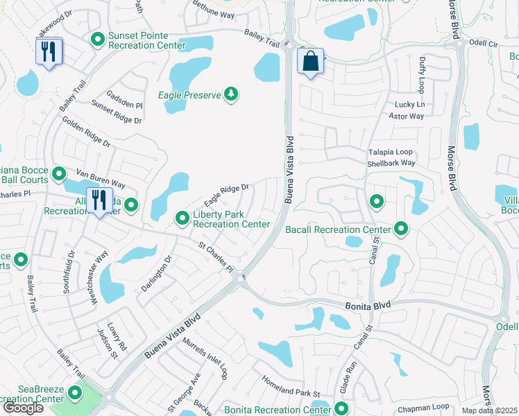 map of restaurants, bars, coffee shops, grocery stores, and more near 1216 Everett Place in The Villages