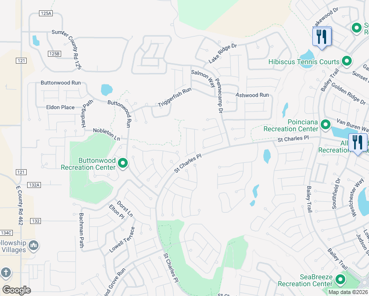 map of restaurants, bars, coffee shops, grocery stores, and more near 1968 Ladyfish Avenue in The Villages