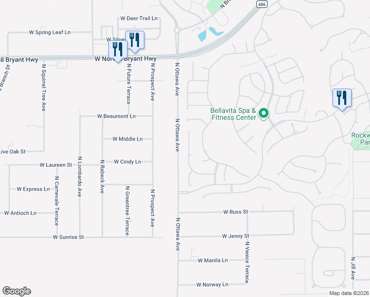 map of restaurants, bars, coffee shops, grocery stores, and more near 1530 North Ridge Meadow Path in Hernando