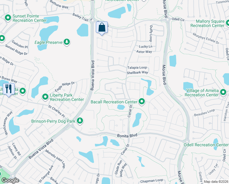 map of restaurants, bars, coffee shops, grocery stores, and more near 1184 Pendleton Circle in The Villages
