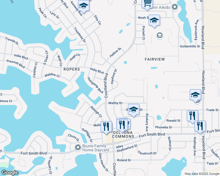 map of restaurants, bars, coffee shops, grocery stores, and more near 793 Humphrey Circle in Deltona