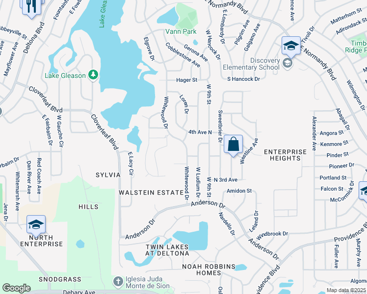 map of restaurants, bars, coffee shops, grocery stores, and more near 848 Whitewood Drive in Deltona