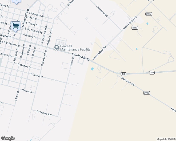 map of restaurants, bars, coffee shops, grocery stores, and more near 2090 East Colorado Street in Pearsall