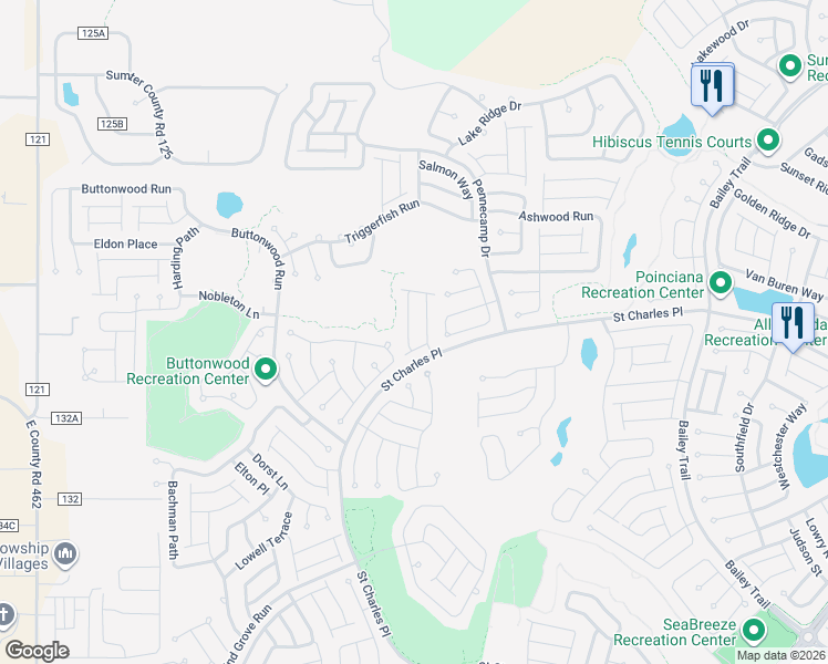 map of restaurants, bars, coffee shops, grocery stores, and more near 1968 Ladyfish Avenue in The Villages