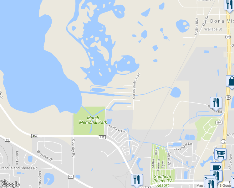 map of restaurants, bars, coffee shops, grocery stores, and more near 15316 Santa Fe Trail in Eustis