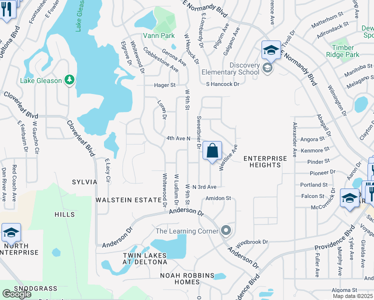 map of restaurants, bars, coffee shops, grocery stores, and more near 800 West 9th Street in Deltona