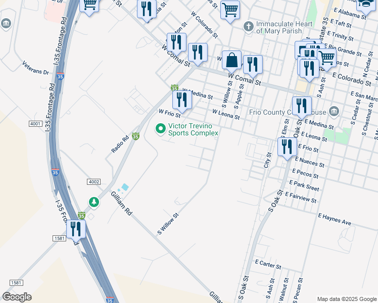 map of restaurants, bars, coffee shops, grocery stores, and more near 225 Phelps Street in Pearsall