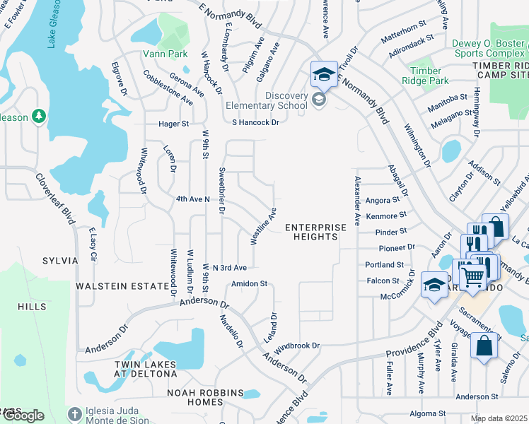 map of restaurants, bars, coffee shops, grocery stores, and more near 902 4th Avenue North in Deltona