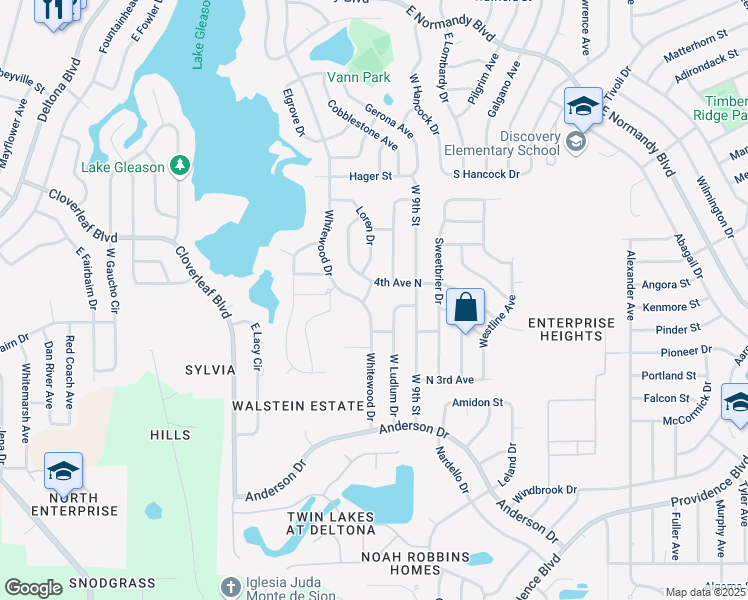 map of restaurants, bars, coffee shops, grocery stores, and more near 848 Whitewood Drive in Deltona
