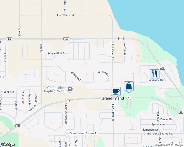 map of restaurants, bars, coffee shops, grocery stores, and more near 13438 Oak Bend Drive in Grand Island