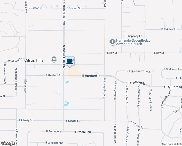 map of restaurants, bars, coffee shops, grocery stores, and more near 760 East Gilchrist Court in Hernando