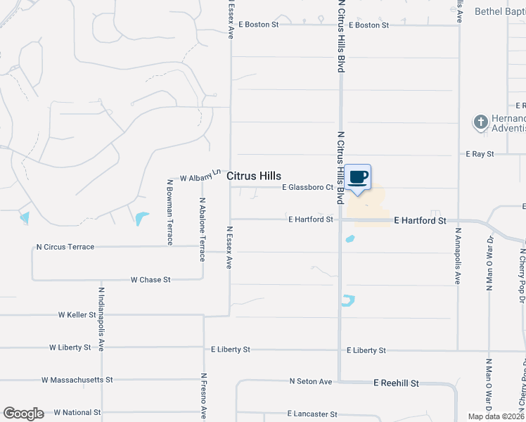 map of restaurants, bars, coffee shops, grocery stores, and more near 115 East Hartford Street in Hernando