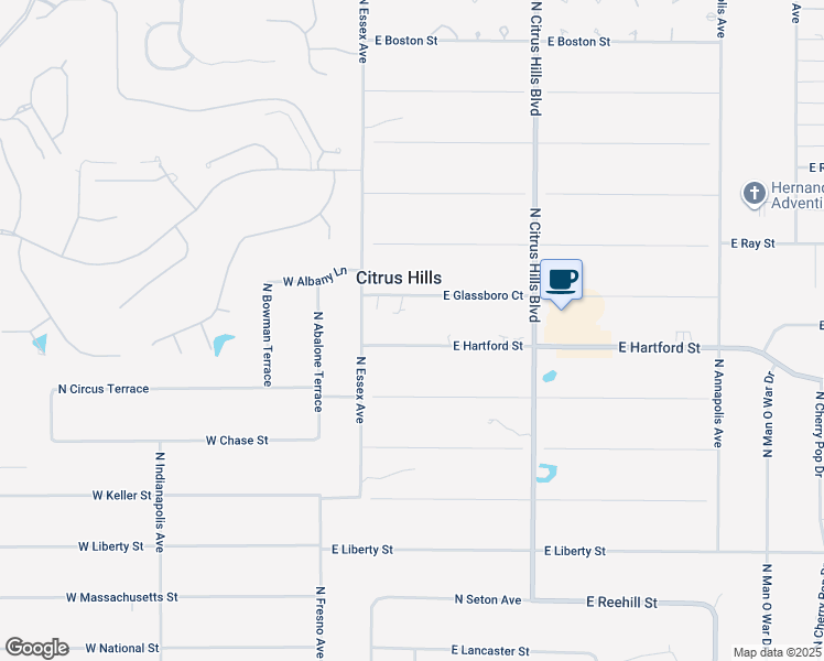 map of restaurants, bars, coffee shops, grocery stores, and more near 115 East Hartford Street in Hernando