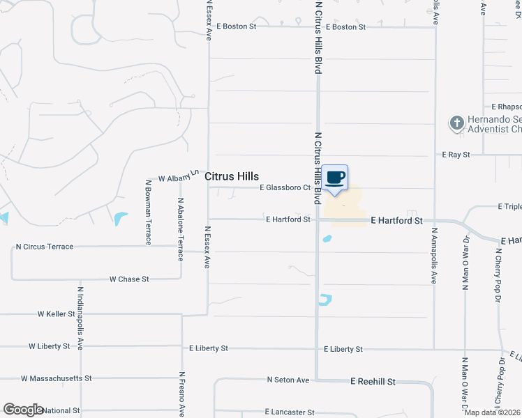 map of restaurants, bars, coffee shops, grocery stores, and more near 1598 North Citrus Hills Boulevard in Hernando