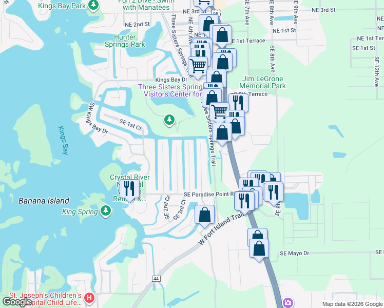 map of restaurants, bars, coffee shops, grocery stores, and more near 1020 Southeast 5th Avenue in Crystal River