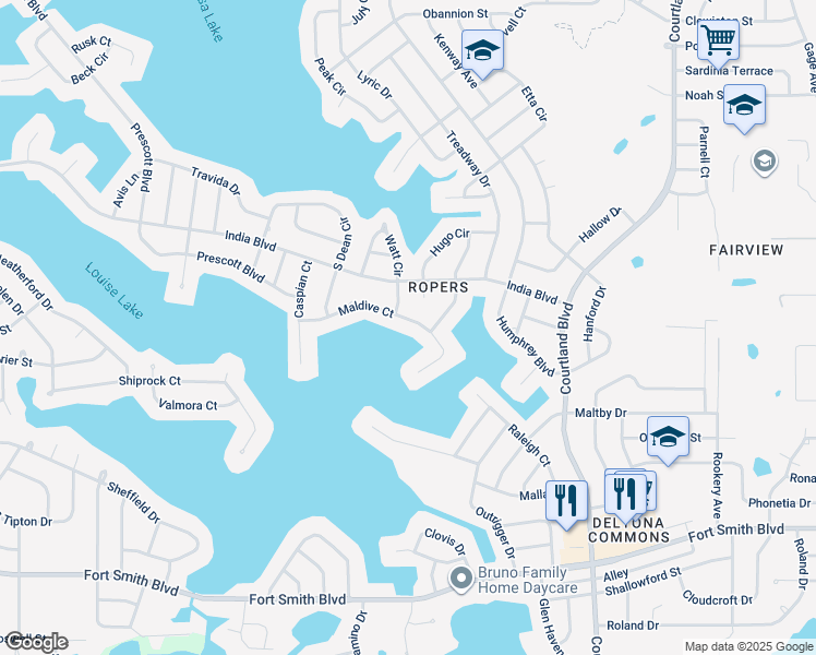 map of restaurants, bars, coffee shops, grocery stores, and more near 2873 Maldive Court in Deltona