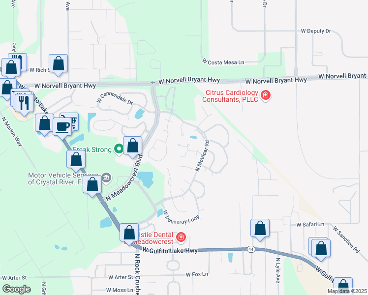 map of restaurants, bars, coffee shops, grocery stores, and more near 6010 West Dedham Trail in Crystal River