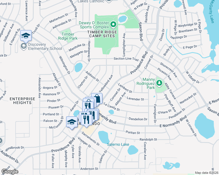 map of restaurants, bars, coffee shops, grocery stores, and more near 1368 Providence Boulevard in Deltona