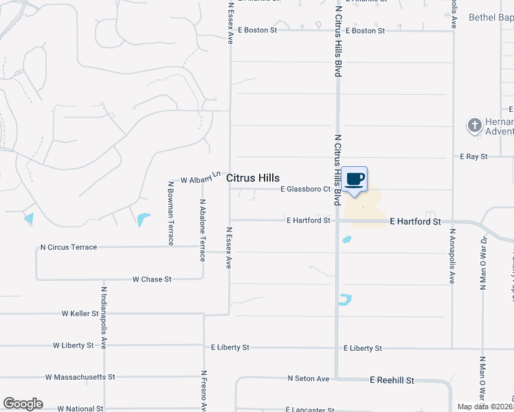 map of restaurants, bars, coffee shops, grocery stores, and more near 115 East Hartford Street in Hernando
