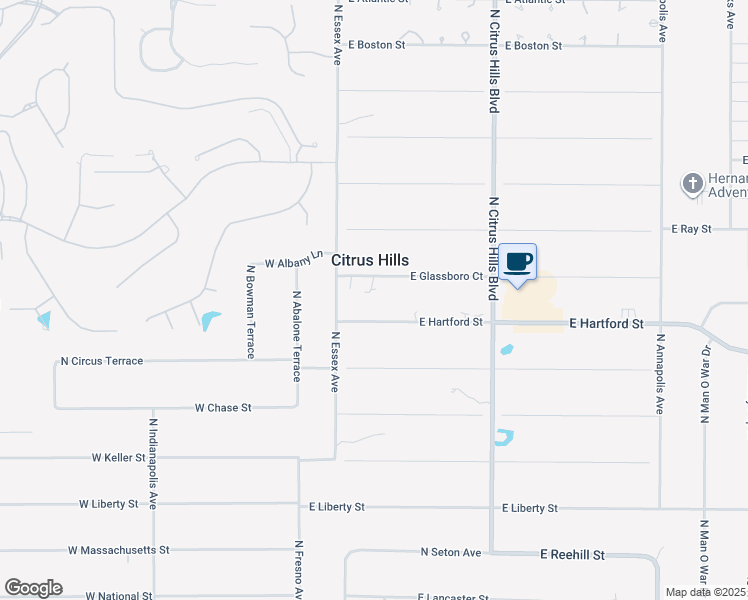 map of restaurants, bars, coffee shops, grocery stores, and more near 115 East Hartford Street in Hernando