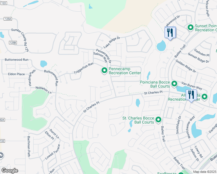 map of restaurants, bars, coffee shops, grocery stores, and more near 2038 Fawnridge Court in The Villages