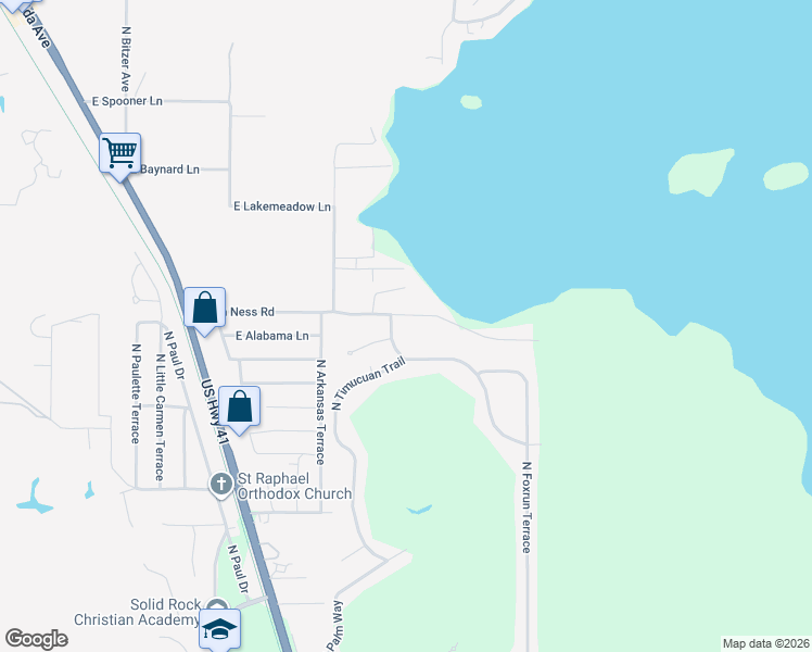 map of restaurants, bars, coffee shops, grocery stores, and more near 4624 East Van Ness Road in Hernando