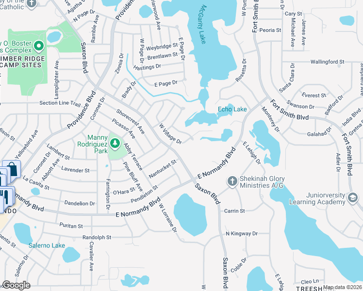 map of restaurants, bars, coffee shops, grocery stores, and more near 1701 South Village Drive in Deltona