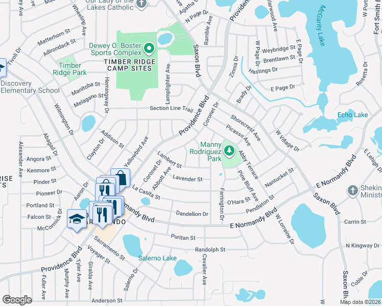 map of restaurants, bars, coffee shops, grocery stores, and more near 857 Westbrook Terrace in Deltona