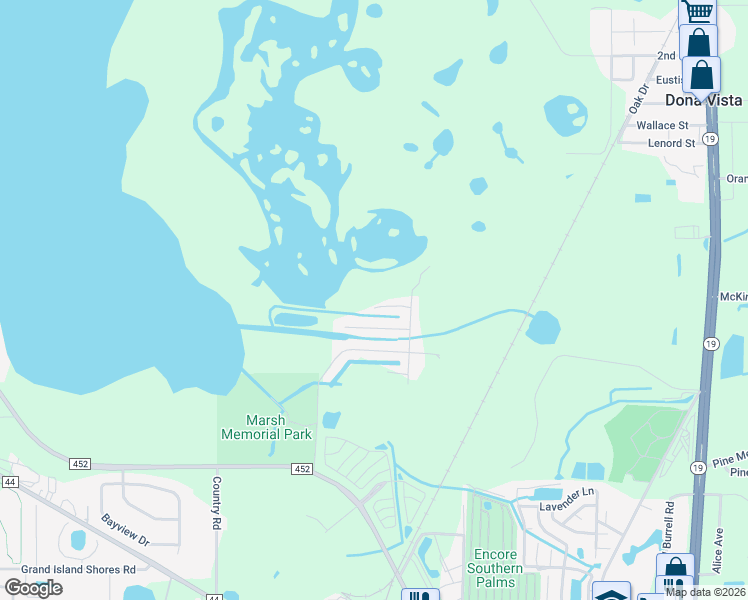 map of restaurants, bars, coffee shops, grocery stores, and more near 15345 Apache Pass in Eustis