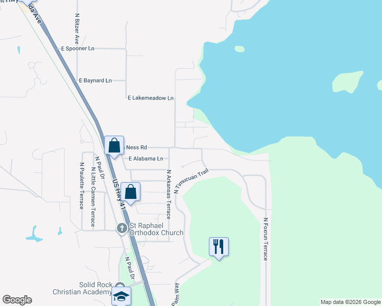 map of restaurants, bars, coffee shops, grocery stores, and more near 1656 North Puffin Trail in Inverness