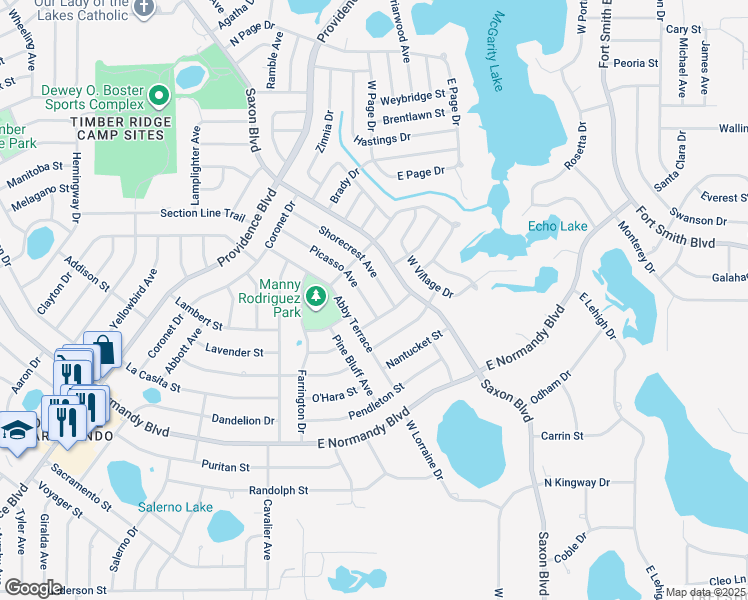 map of restaurants, bars, coffee shops, grocery stores, and more near 883 Picasso Avenue in Deltona