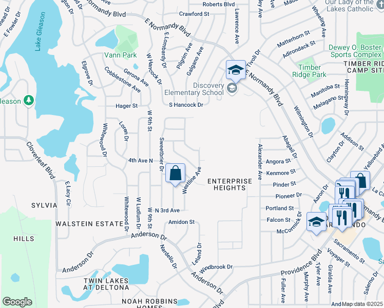 map of restaurants, bars, coffee shops, grocery stores, and more near in Deltona
