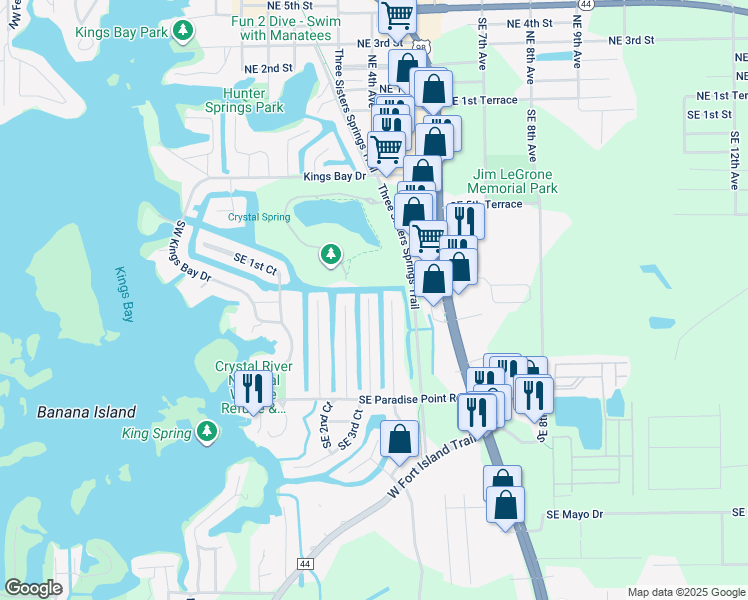 map of restaurants, bars, coffee shops, grocery stores, and more near 1003 Southeast 4th Avenue in Crystal River