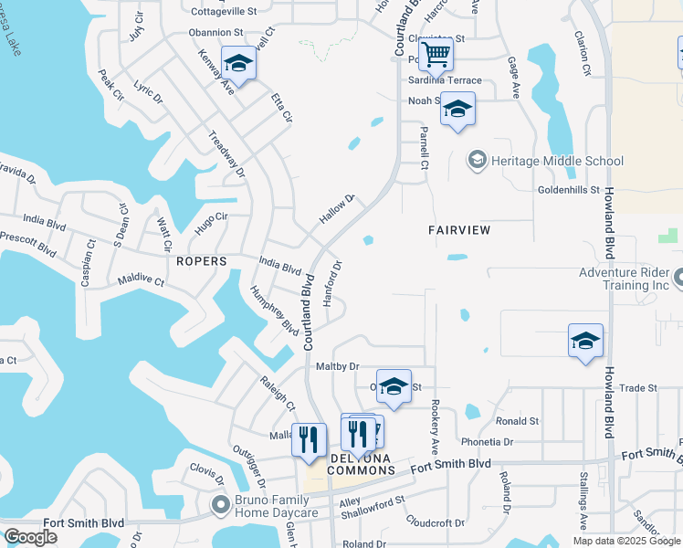 map of restaurants, bars, coffee shops, grocery stores, and more near 774 Humphrey Circle in Deltona