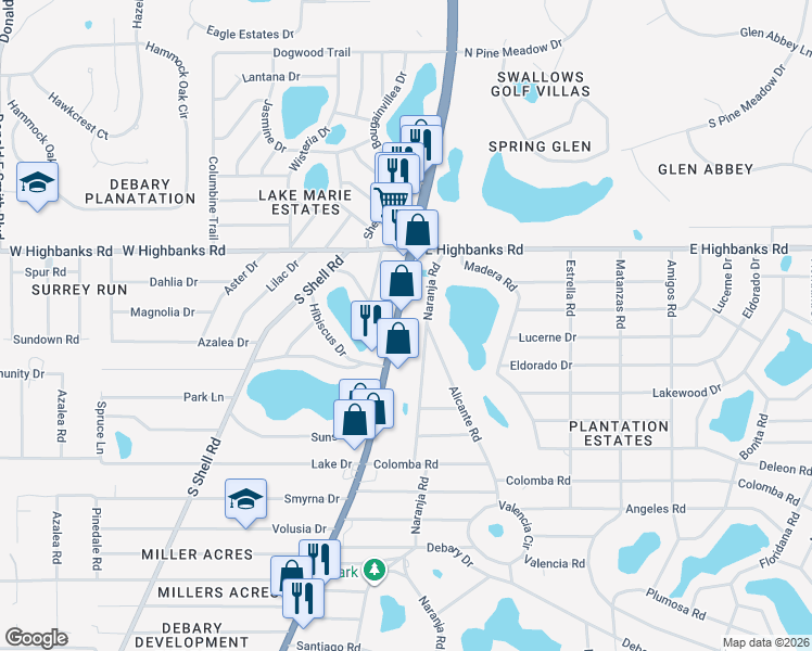 map of restaurants, bars, coffee shops, grocery stores, and more near 41 South Charles Richard Beall Boulevard in DeBary