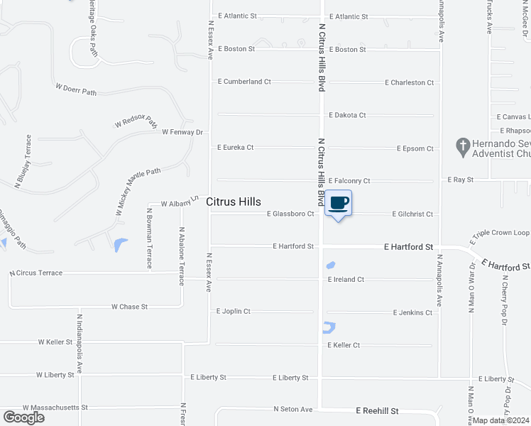 map of restaurants, bars, coffee shops, grocery stores, and more near 240 East Glassboro Court in Hernando
