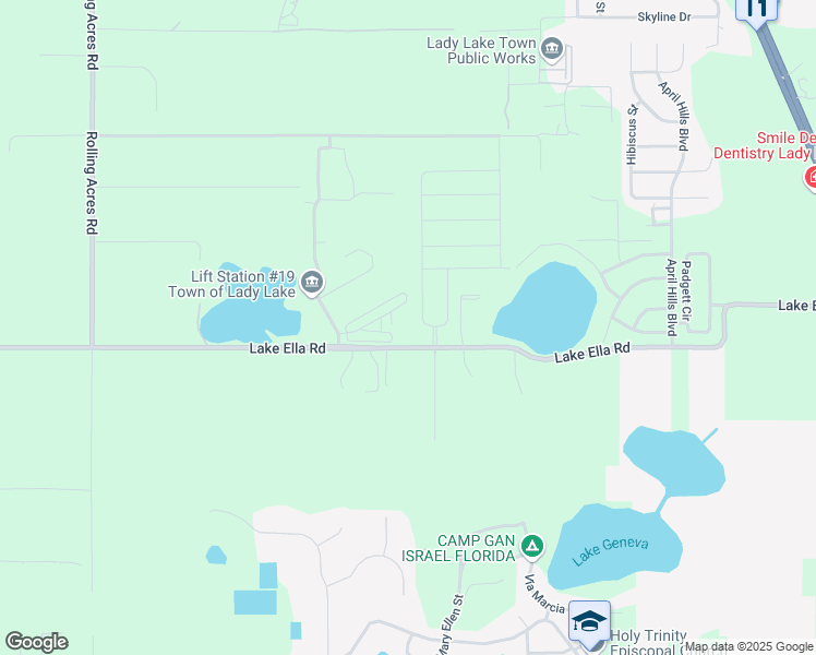 map of restaurants, bars, coffee shops, grocery stores, and more near 1715 Lake Ella Road in Fruitland Park