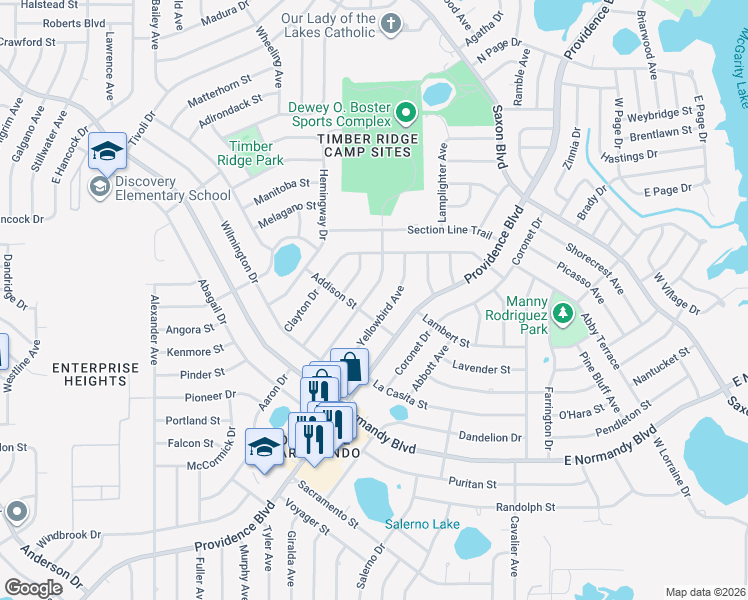 map of restaurants, bars, coffee shops, grocery stores, and more near 940 Shenandoah Avenue in Deltona