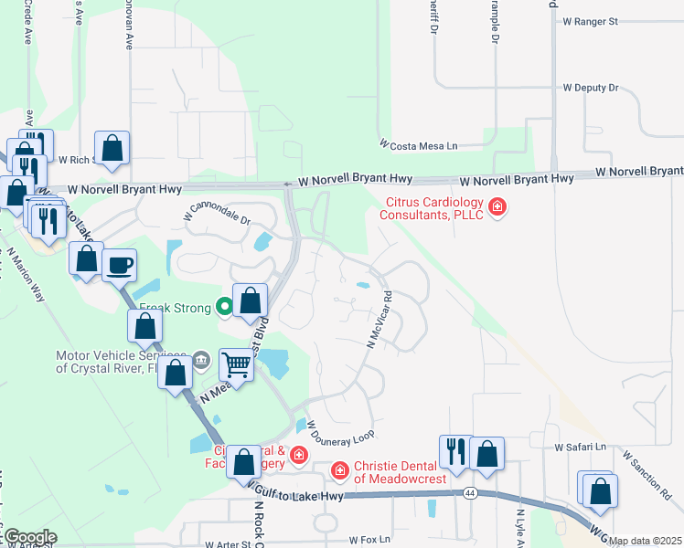 map of restaurants, bars, coffee shops, grocery stores, and more near 1751 North Ensign Point in Crystal River