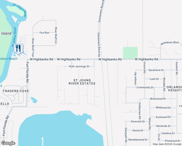 map of restaurants, bars, coffee shops, grocery stores, and more near 13 Sanctuary Avenue in DeBary