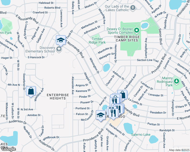 map of restaurants, bars, coffee shops, grocery stores, and more near 1102 East Normandy Boulevard in Deltona