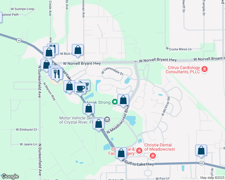 map of restaurants, bars, coffee shops, grocery stores, and more near 6481 West Lexington Drive in Crystal River