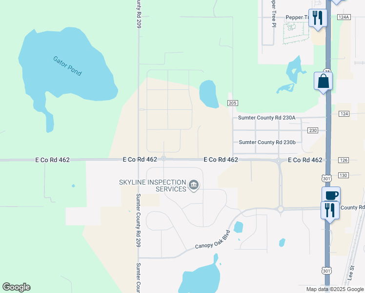 map of restaurants, bars, coffee shops, grocery stores, and more near 3220 East Co Road 462 in Wildwood