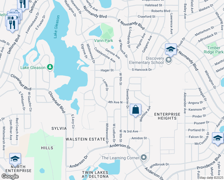 map of restaurants, bars, coffee shops, grocery stores, and more near 938 Millenbeck Avenue in Deltona