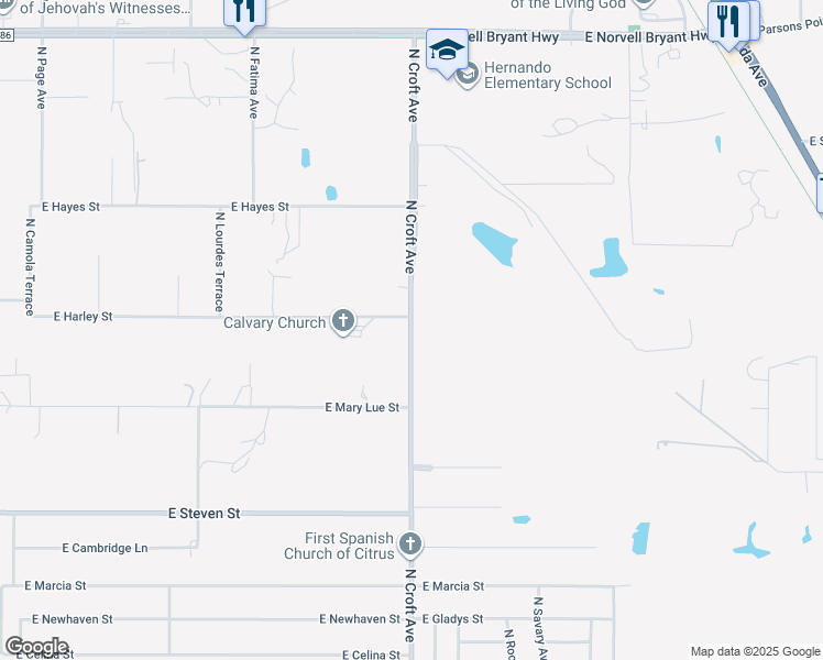 map of restaurants, bars, coffee shops, grocery stores, and more near 1755 North Croft Avenue in Inverness
