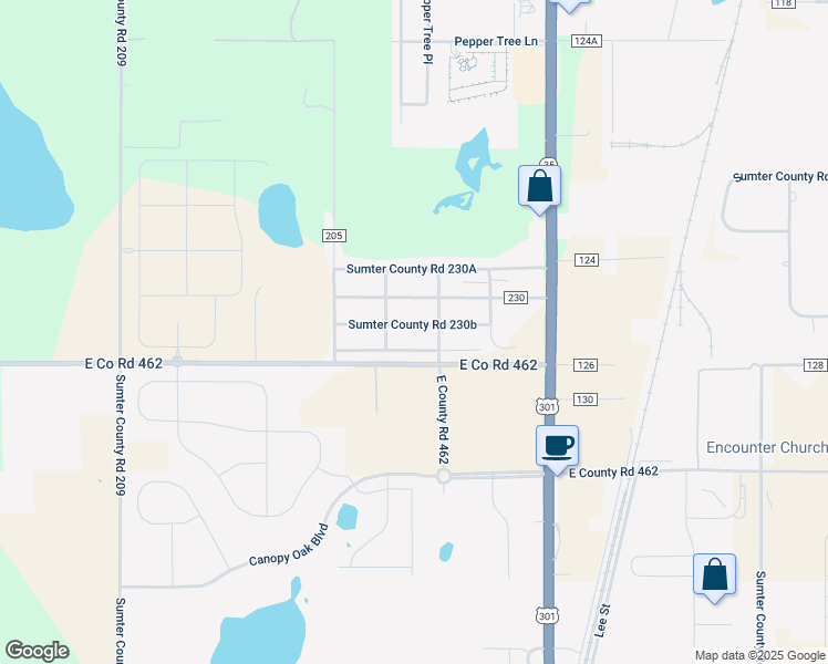 map of restaurants, bars, coffee shops, grocery stores, and more near 3687 County Road 230B in Wildwood