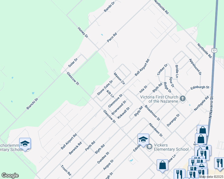 map of restaurants, bars, coffee shops, grocery stores, and more near 109 Windwood Lane in Victoria