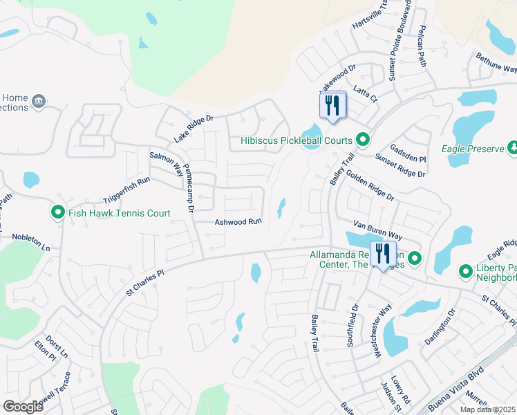 map of restaurants, bars, coffee shops, grocery stores, and more near 1886 Ashwood Run in The Villages