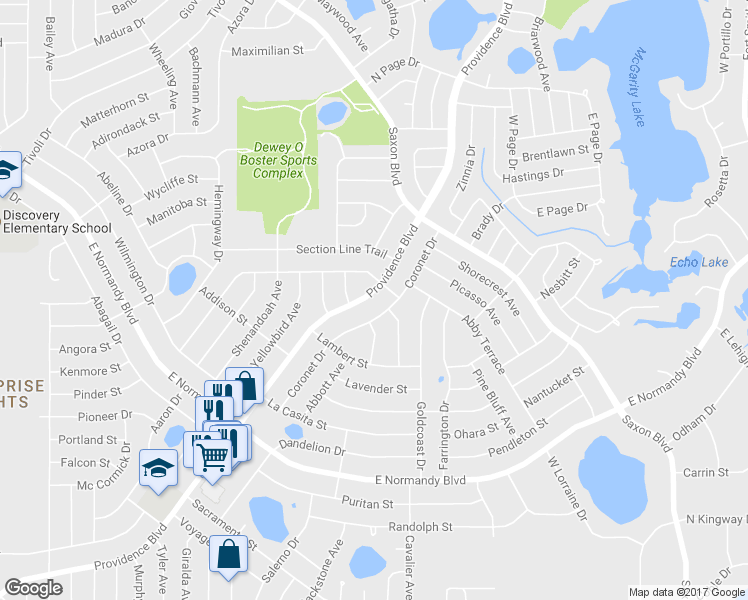 map of restaurants, bars, coffee shops, grocery stores, and more near 1449 Providence Boulevard in Deltona
