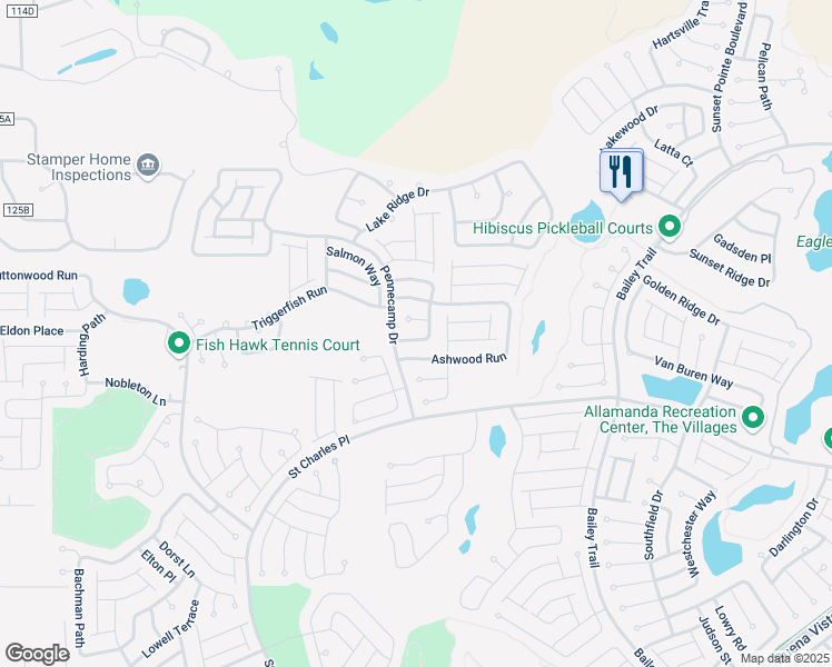 map of restaurants, bars, coffee shops, grocery stores, and more near 1878 Delwood Way in The Villages